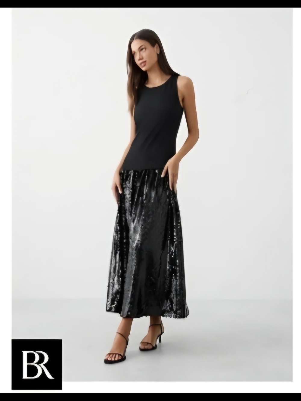 Sequin Drop-Waist Maxi Fit-and-Flare Dress